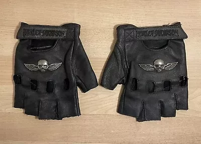 Harley Davidson Gloves Fingerless Men's XL Black Leather Skulls Motorcycle Biker • $49.99