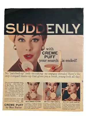 1956 Max Factor Creme Puff Vintage Print Ad • $12