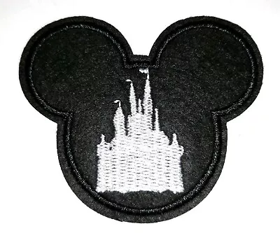 Disney Castle Patch Mickey Mouse Ears Embroidered Iron On Applique Silver Black • $6.64