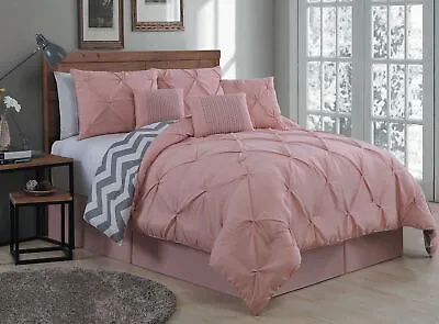 7-Piece Ella Pinch Pleat Comforter Bed Set With 3 Decorative Pillows Reversib... • $86.01