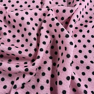 FS911 Pink Spots Print Jersey Dress Making Waffle Stretch Fabric  • £6.59