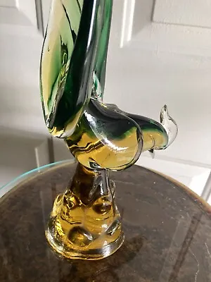 Vintage Hand Blown Murano Glass Pheasant Rooster Green And Gold 16  • $44.99