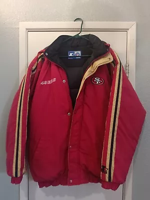 San Francisco 49ers Starter Puffer Jacket Mens XL W/Hoodie Zip Vintage  • $119