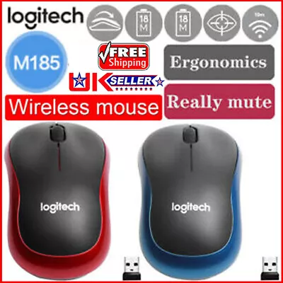 Logitech M185 Wireless Optical Mouse Fit Compact PC Laptop Mouse + USB Receiver • £5.29