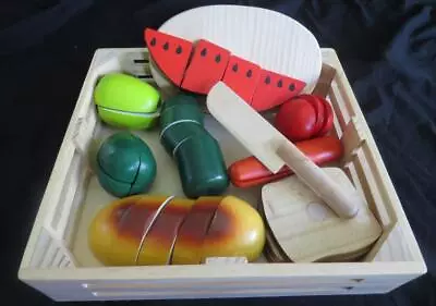 30 Pc WOODEN FRUIT BREAD SLICED CUT Child Pretend Play Kitchen Food Set Lot Doug • $28.95