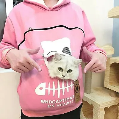 $28.37 • Buy Women Hooded Sweatshirt Animal Pouch Carry Cat Breathable Pullover Hoodies