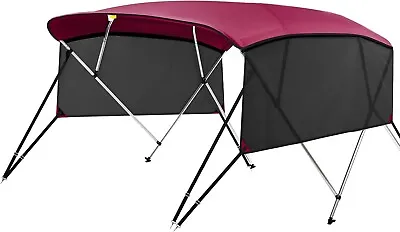 4 Bow Bimini Top Cover W Mesh Sidewalls BURGUNDY 1  Aluminum 8'L X 54 H X 85-90W • $119.95