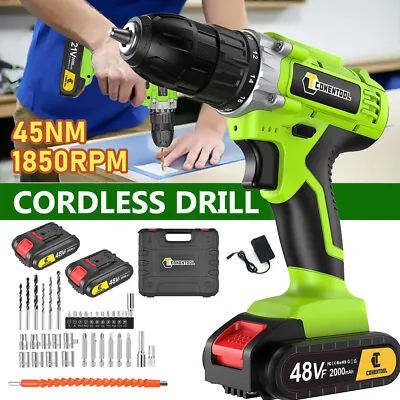 CONENTOOL 48VF Cordless Drill Screwdriver + 2 Batteries Impact Driver Kit UK • £22.09