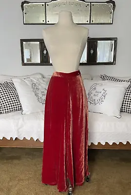 CITRON SANTAMONICA Red Wide Leg Crop Elastic Waist Silk Velvet Pants M Lagenlook • $75