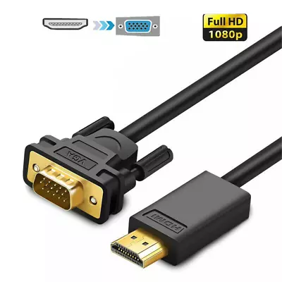 HDMI To VGA Cable HD-15 D-SUB Video Adapter Cord For PC Monitor Game HDTV UK • £4.89