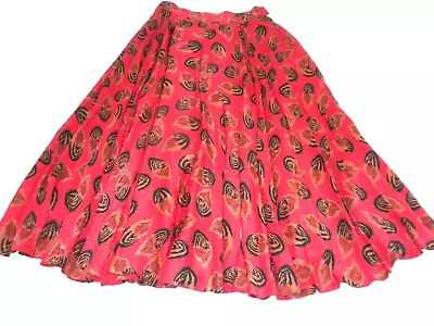 Carlisle Maxi Skirt Size 10 Small Red Silk Feather Print Pull On A Line Vintage • $28.99