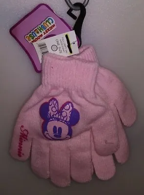 Disney  1 Pair Kids Knit Gloves Disney Minnie Mouse 1 Size Pink A-4 • $11.95