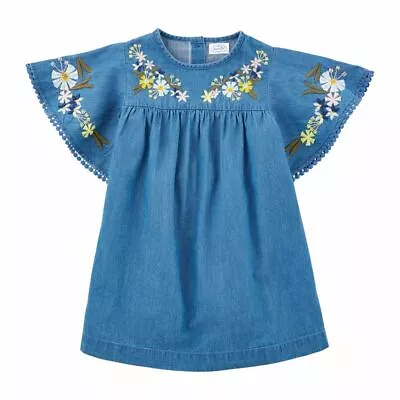 Mud Pie Toddler Girl Embroidered Chambray Dress Choose Size 3T Or 4T NEW • $16.95