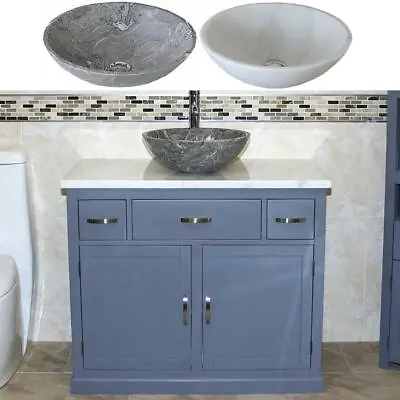 Bathroom Vanity Unit | Grey Painted Wash Stand White Marble Top & Stone Basin • £714