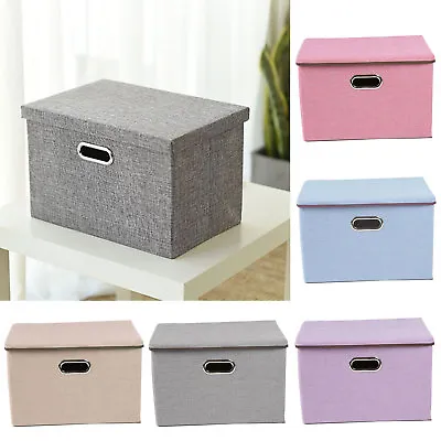 Large Foldable Square Canvas Storage Box With Handles And The Lid For Kids Toys • £9.99