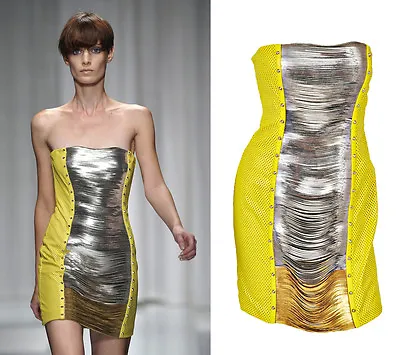 $11350 New Versace Yellow Leather Metal Panel Dress 40 - 4 • $4767