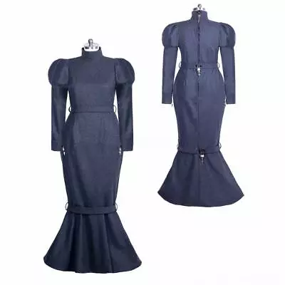 Girl Sissy Maid Wool Blend Lockable Gray Fishtail Dress Cosplay Costume Tailored • $89.99