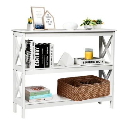 $95.95 • Buy 3-Tier Console Table X-Design Bookshelf Sofa Side Accent Table W/Shelf Black