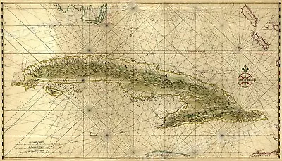 Cuba 1639 Old Map Caribbean Ocean Maritime Chart - 14x24 • $13.95