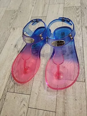 Michael Kors Sandals Girls 10 Thong Rainbow Jelly T-Strap Snap Closure Flat NEW • $27.06