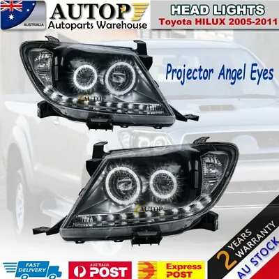 $340 • Buy LED Head Lights Black DRL HALO Projector Angel Eyes For Toyota HILUX 2005-2011