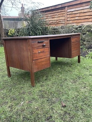 £140 • Buy Antique Oak Teachers Knee Hole Desk Vintage Abbess Industrial Mid Century