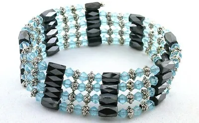 36 Inch Aqua Blue Crystal Hematite Magnetic Wrap Bracelet Necklace M36IBN17 • $21.36