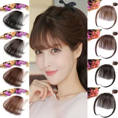 Real Real Human Hair Thin Neat Air Bangs Clip In Korean Fringe Front Hairpiece • $12.09