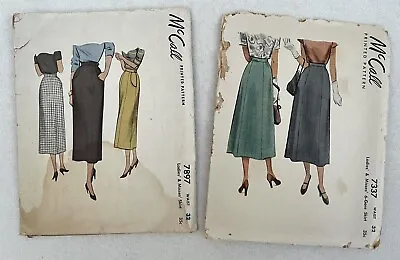 Vintage Lot Of 2 McCalls Skirt Patterns 7337 (1948) 7897 (1949) Misses Waist 32 • $17.50