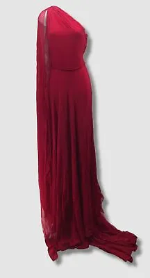 $4495 Naeem Khan Women's Red One Shoulder Silk Gown Dress Size 10 • $1438.78