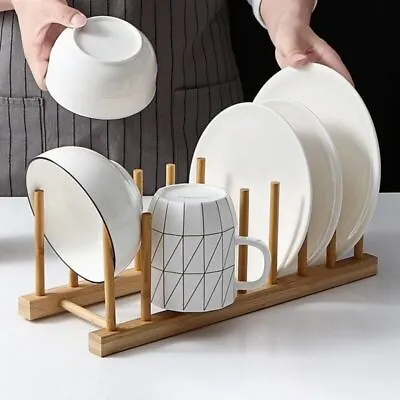 £9.19 • Buy Wooden Dish Plate Rack Cup Drying Holder Drainer Book Storage Stand Organizer UK