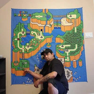 $25 • Buy 🍄 Super Mario World Map Tapestry SNES  Banner Wall Flag Super Nintendo 🍄