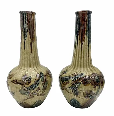 Pair Of Antique Japanese Ceramic Mingei Vases 11 Inches Excellent Condition • $445