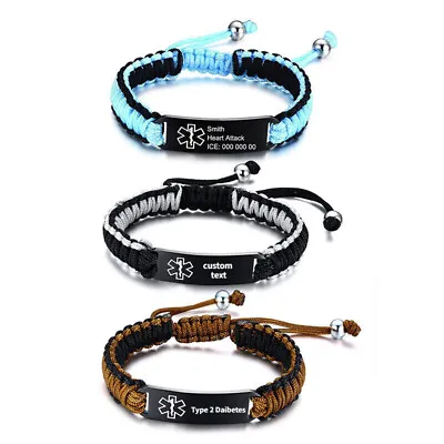 VNOX Custom Engraving Handmade Braided Rope Adjustable MedicalAlert ID Bracelet • $10.99