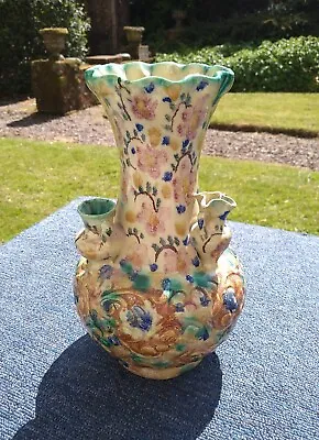 Unusual Colourful Majolica Art Pottery Vase With Applied Vases & Jugs 25cm High • £24.99