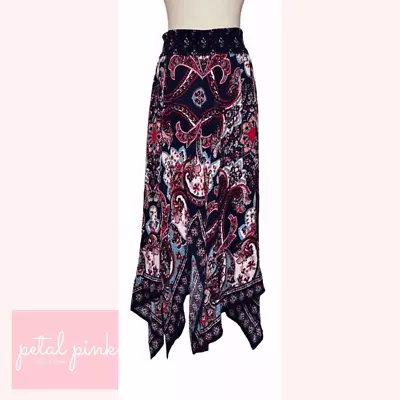 NWOT | SIZE M | BILA Boho Long Maxi Skirt Handkerchief Hem Rayon Gauzy • $16