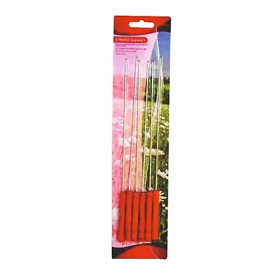 6 X Wooden Handled Metal BBQ Grill Barbecue Kebab Meat Vegetable Skewers Sticks • £3.15