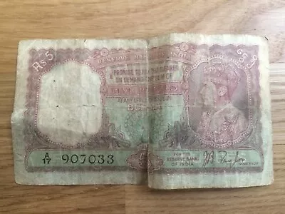 Old Quite Tatty Bank Of India Five Rupees Burma George VI Banknote • $6.15