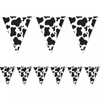 Pack Of 5 Party Banner Bunting Cow Print Animal Black & White Birthday  Plastic • £6.99