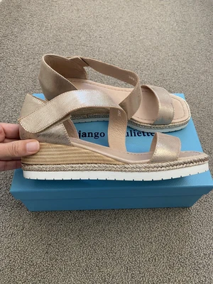 Django Juliette Sz 39 Inori Sandal  Platino RRP $169 Gold Brush Wedge Heel Comfy • $105