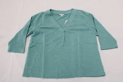 J.Jill Women's Terry V Neck Quarter Sleeve Tunic Top EJ1 Teal Large NWT • $18