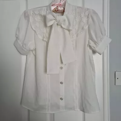 Ank Rouge Off White Bow Tie Blouse Shirt Lace Lolita Japanese Jfashion Kawaii • £33