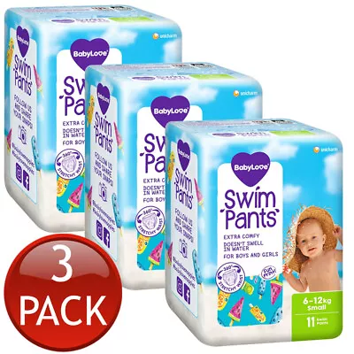 3 X Babylove Swim Pants Small 6-12Kg Unisex Disposable Nappies Nappy 11 Pack • $139.44