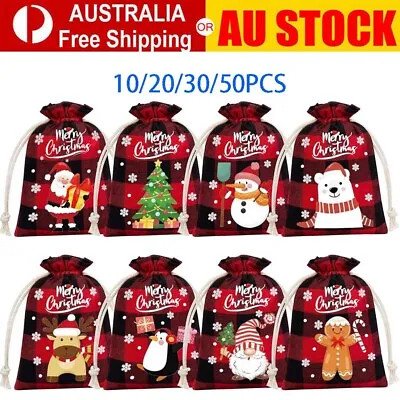 10/20/50x Christmas Drawstring Storage Bags Burlap Bags Linen Tote Gift Bag Bulk • $11.58
