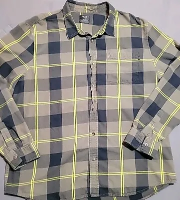 Men’s Oakley XXL Green And Yellow Button Up Plaid Shirt Classicore Long Sleeve  • $15.49