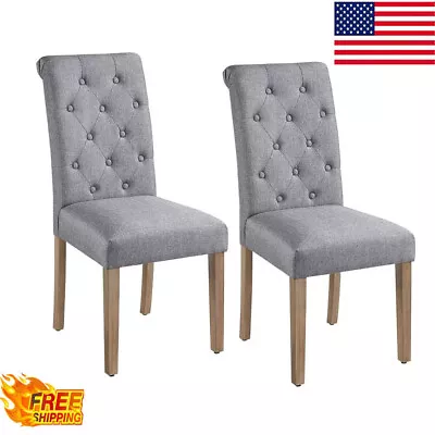 Tufted Upholstered High Back Parson Dining Chair Dinner Meeting Hotel Set 2 Gray • $106.99