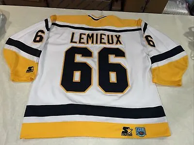 Pittsburgh Penguins MARIO LEMIEUX Sewn STARTER Jersey Mens XL White Clean Vtg • $142