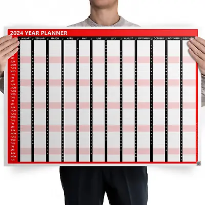 2024 Full Year Wall Calendar Planner Red Annual Planner Home Office 12 Months • £5.49