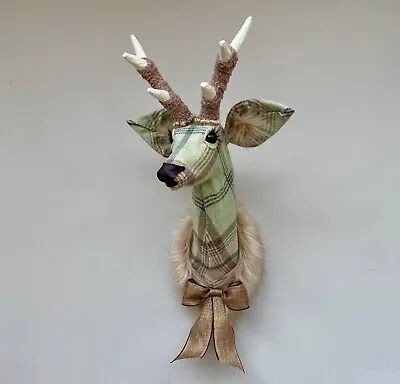 £175 • Buy Handmade Faux Taxidermy Olive Green Check/plaid Deer Wall Mount Stag Trophy Head
