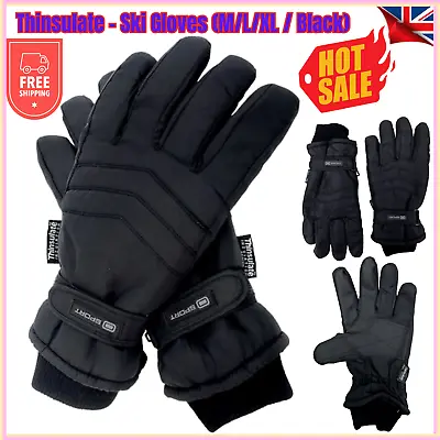 Mens Snow Winter Thinsulate Thermal Insulated Fleece Lined Waterproof Ski Gloves • £3.49